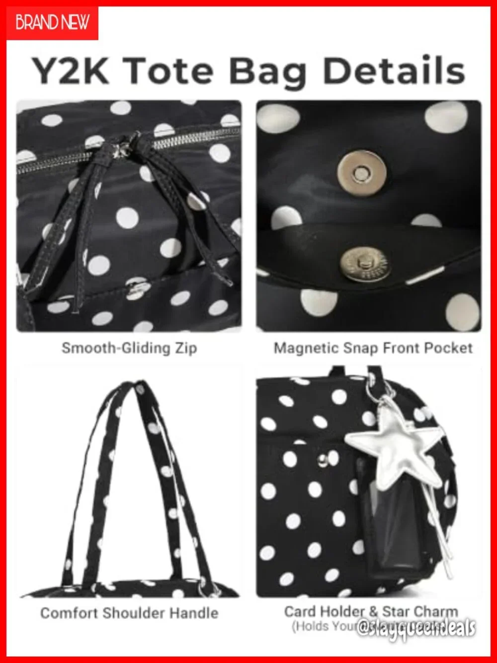 Slouchy Nylon Polka Dot Hobo Tote Fits 13
